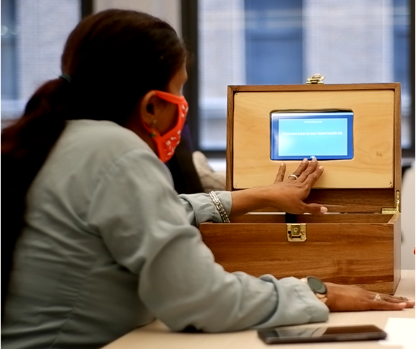 A home health aide using a custom built voice assistant